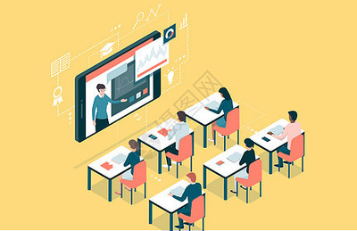 学生在家用平板电脑在线学习上网课